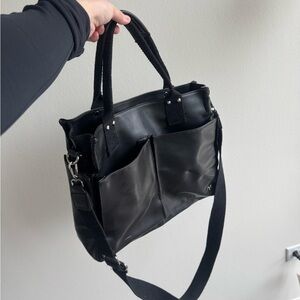 Manuka Everyday Bag - Black Faux Leather  Laptop Tote Bag with Shoulder Strap